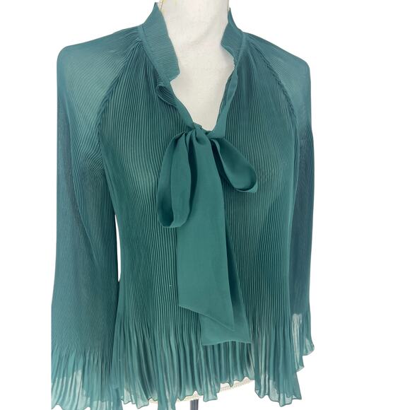 Derek Lam 10 Crosby Emerald Pleated Tie Neck Long Sleeve Blouse 6 - Picture 7 of 12